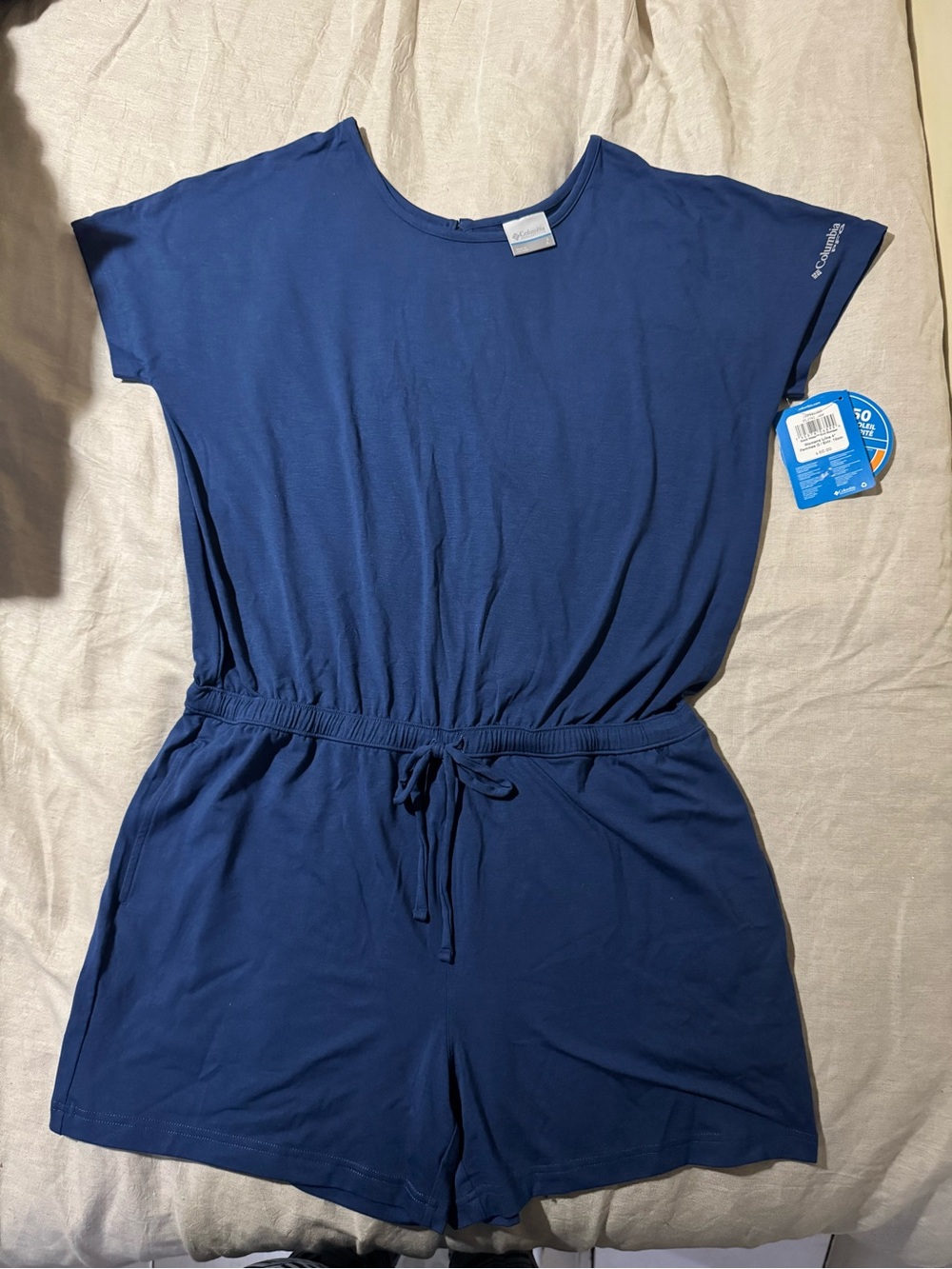 Columbia Navy Women’s One-Piece Romper with Drawstring Waist Size XL Nwt